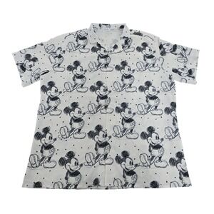Rainbow Rules Mens 2XL Mickey Mouse Sketch Print Button Down Shirt White Black
